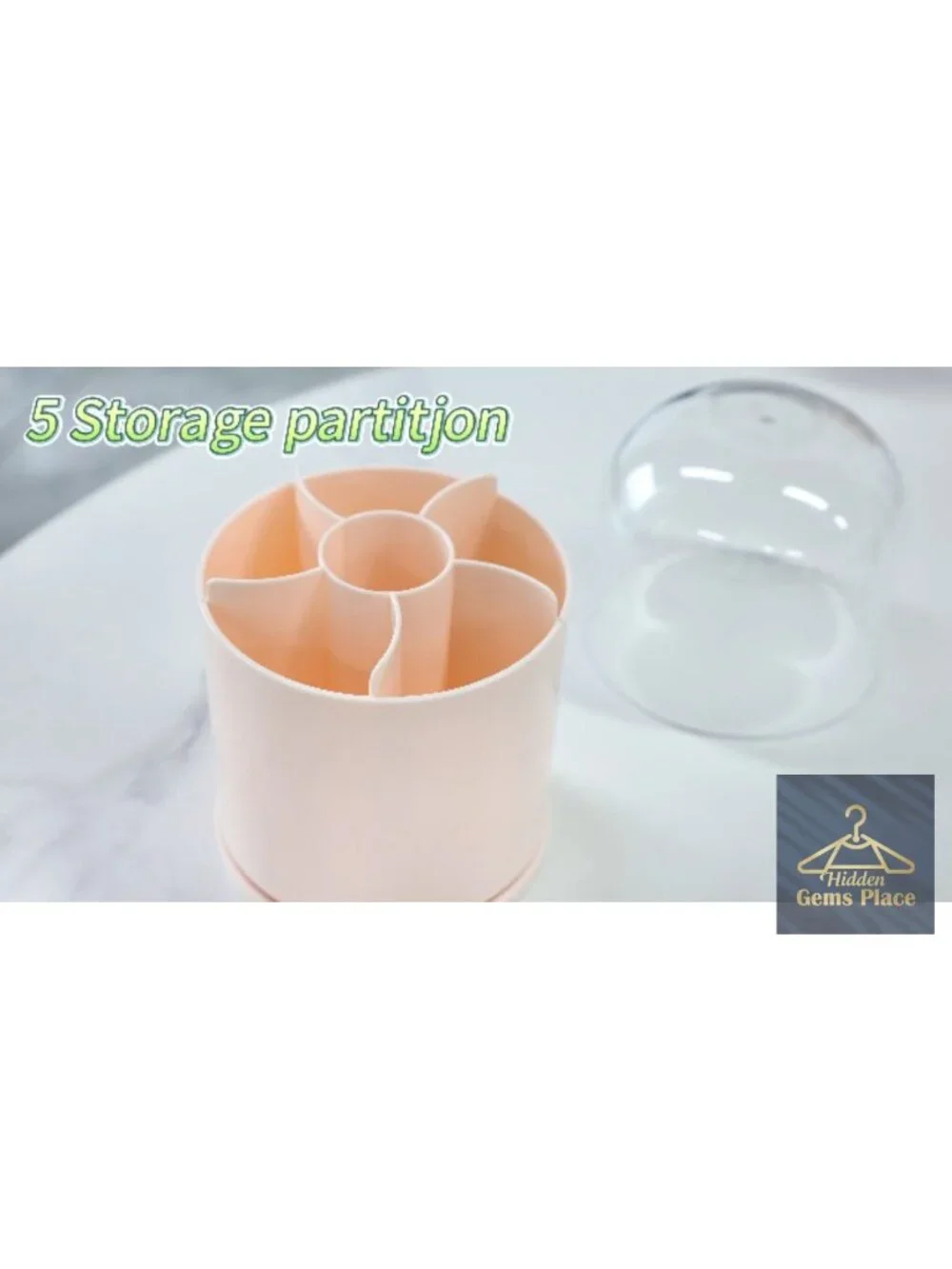 Rotating Acrylic Makeup Brush Holder with Lid, 6 Compartments Spinning Cosmetic